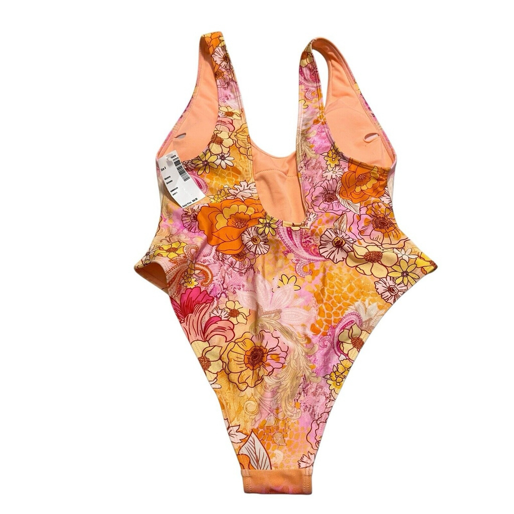 River Island Orange Pink Floral One-Piece Swimsuit - Picture 2 of 7
